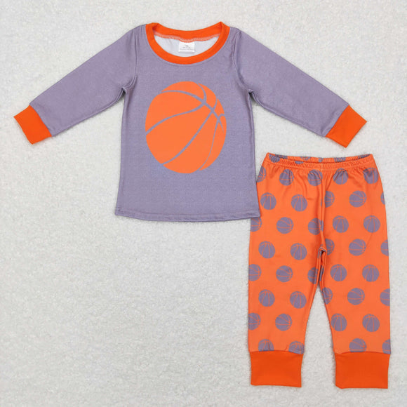 Basketball Orange Gray Boys Long Sleeve Pajamas