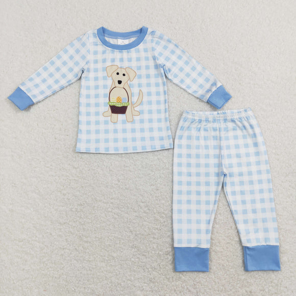 Eggs Dog Blue Plaid Boys Easter Pajamas