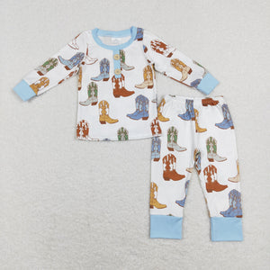 Boots Cowboy Blue Boys Long Sleeve Pajamas