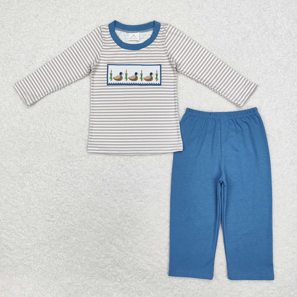 Duck Stripe Blue Boys Long Sleeve+Trousers Sets