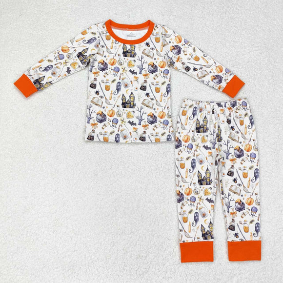 Magic Castle Orange Beige Boys Halloween Pajamas