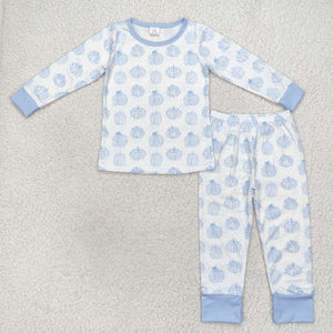 Bamboo Pumpkin Blue White Boys Long Sleeve Pajamas