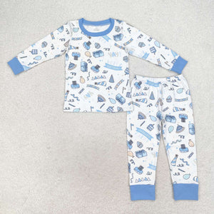 Happy Birthday Gift Blue White Boys Short Sleeve Pajamas