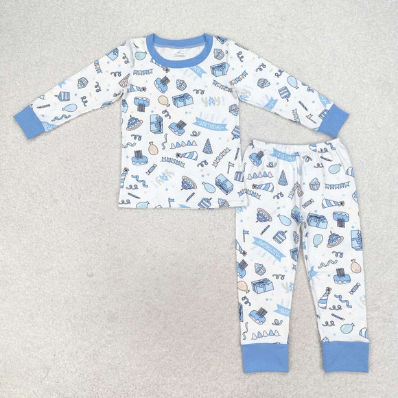 Happy Birthday Gift Blue White Boys Short Sleeve Pajamas