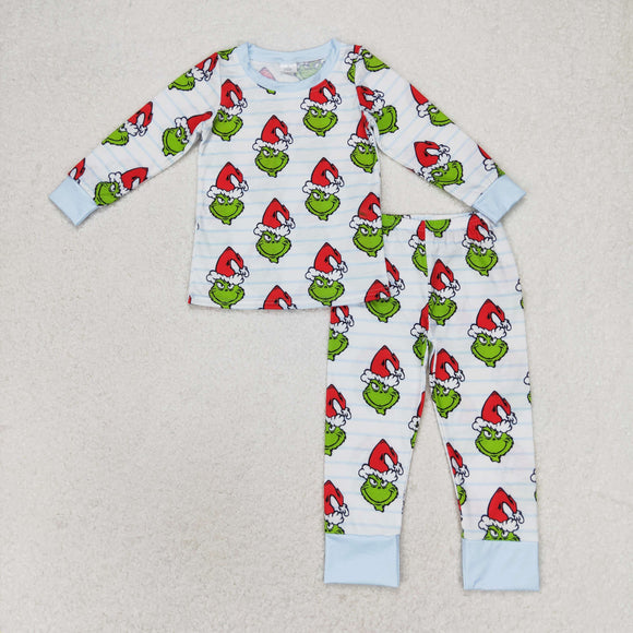 Bamboo Cartoon Blue Stripe Boys Christmas Pajamas