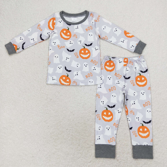 Boo Pumpkin Ghost Gray Boys Halloween Pajamas