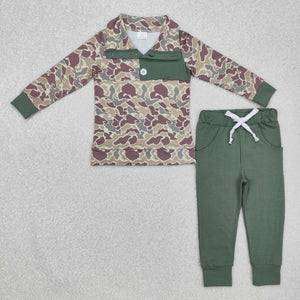 Camo Brown Green Boys Long Sleeve+Trousers Sets