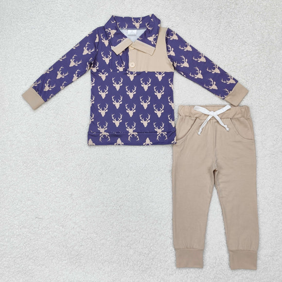 Deer Navy Brown Boys Long Sleeve+Trousers Sets