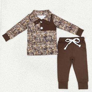 Leaves Camo Brown Boys Long Sleeve+Trousers Sets