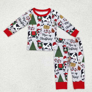 Moo-ey Cow Gray Boys Christmas Pajamas