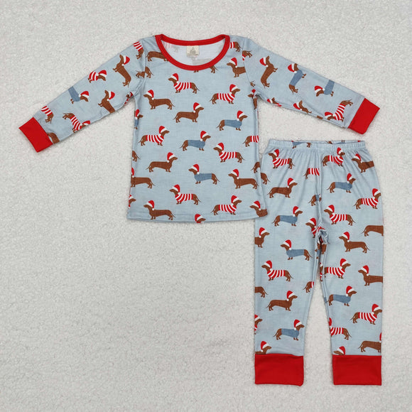 Bamboo Dogs Blue Red Boys Christmas Pajamas