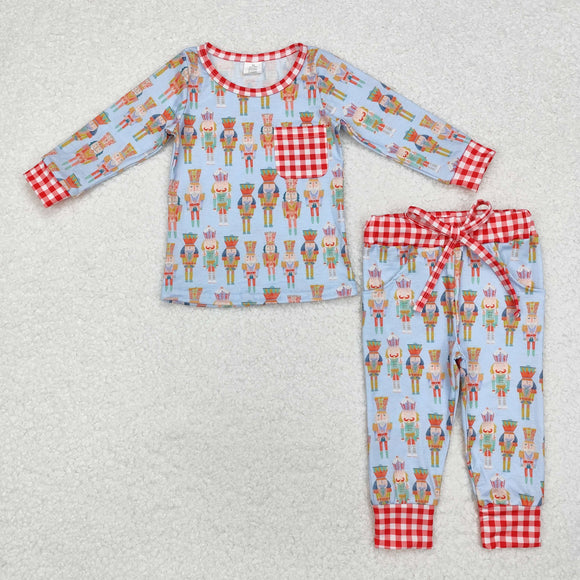 Bamboo Ballet Cartoon Red Plaid Pocket Blue Boys Christmas Pajamas