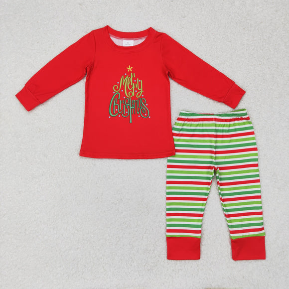 Kids Merry Red Green Stripe Mommy & Me Boys Christmas Pajamas