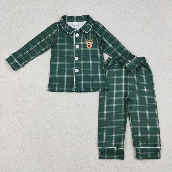 Reindeer Green Plaid Boys Christmas Pajamas