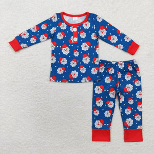 Bamboo Santa Red Blue Boys Christmas Pajamas