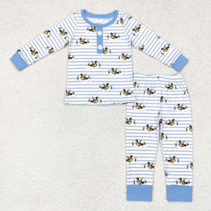 Duck Blue Stripe White Boys Long Sleeve Pajamas