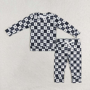 Smile Lightning Plaid Boys Long Sleeve+Trousers Sets