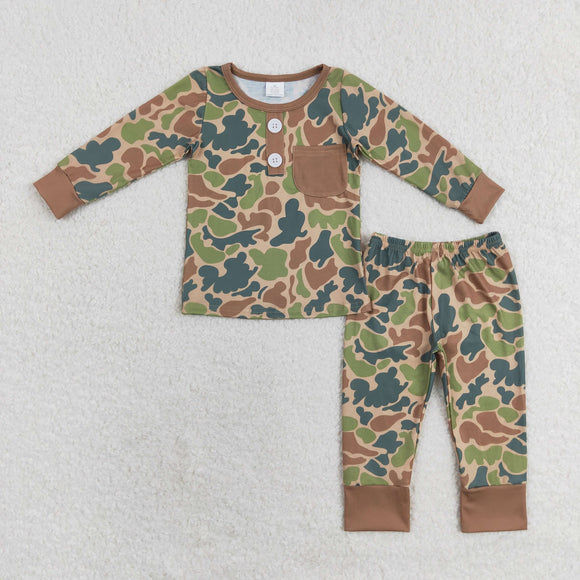 Bamboo Camo Brown Boys Long Sleeve Pajamas