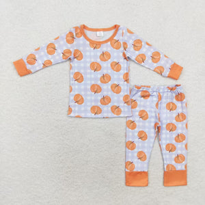 Bamboo Pumpkin Blue Plaid Orange Boys Long Sleeve Pajamas