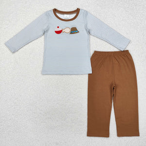 Fishing Stripe Brown Boys Long Sleeve+Trousers Sets