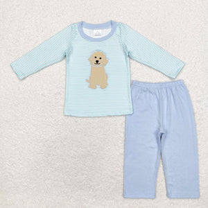 Dog Stripe Blue Boys Long Sleeve+Trousers Sets