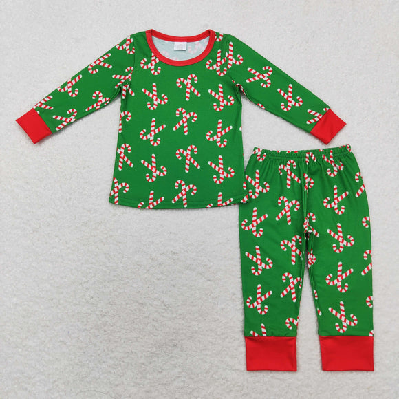 Bamboo Candy Cane Red Green Boys Christmas Pajamas