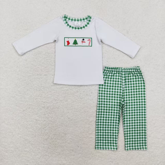 Socks Tree Snowman Green Plaid White Boys Christmas Outfits