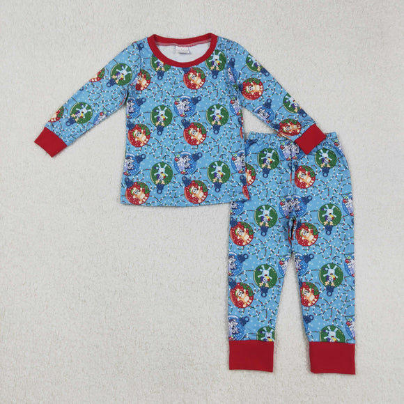 Cartoon Dogs Blue Red Boys Christmas Pajamas