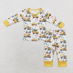 Bamboo Construction Truck Yellow Boys Christmas Pajamas