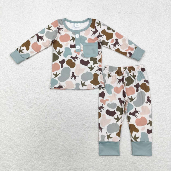 Bamboo Duck Dog Camo Pocket Beige Boys Long Sleeve Pajamas