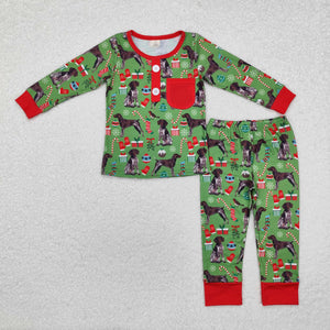 Bamboo Dogs Red Pocket Green Boys Christmas Pajamas