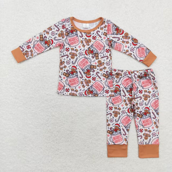 Bamboo Gingerbread Cup Beige Brown Boys Christmas Pajamas