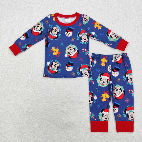 Cartoon Bell Blue Boys Christmas Pajamas