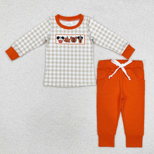 Cartoon Pumpkin Plaid Orange Boys Halloween Outfits