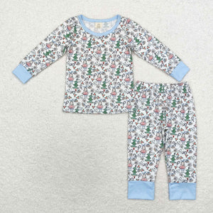 Bamboo Cartoon Blue White Girls Christmas Pajamas