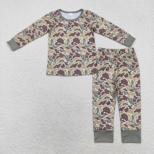 Bamboo Camo Brown Green Boys Long Sleeve Pajamas