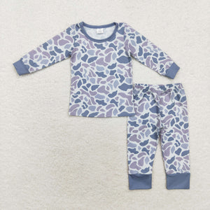 Bamboo Camo Gray Blue Boys Long Sleeve Pajamas