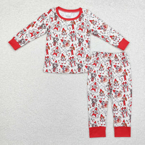 Cartoon Dogs Red White Boys Christmas Pajamas