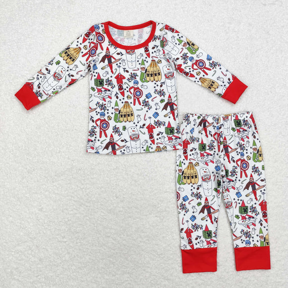 Bamboo Cartoon Hero Red White Boys Christmas Pajamas