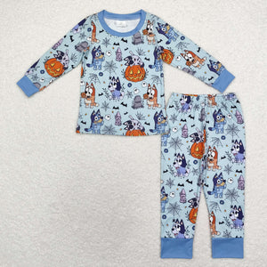 Cartoon Dogs Blue Boys Halloween Pajamas