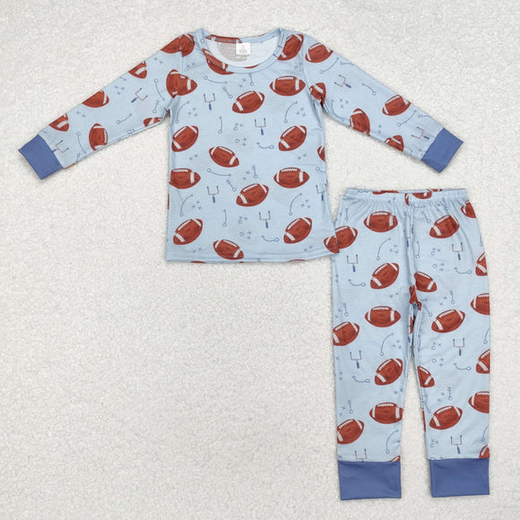 Bamboo Football Blue Boys Long Sleeve Pajamas