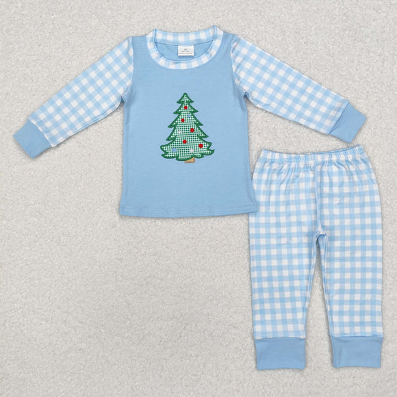 Plaid Tree Blue Boys Christmas Pajamas