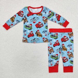 Bamboo Cartoon Car Blue Boys Christmas Pajamas