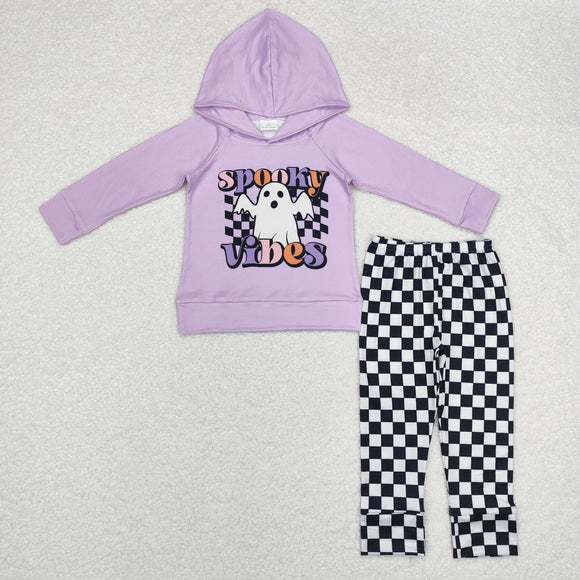 Spooky Vibes Purple Hoodie Sets Boys Halloween Outfits