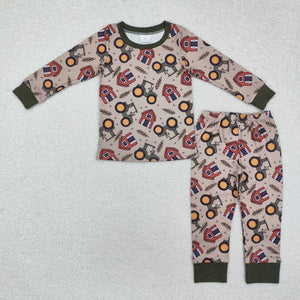 Tractor House Green Boys Long Sleeve Pajamas