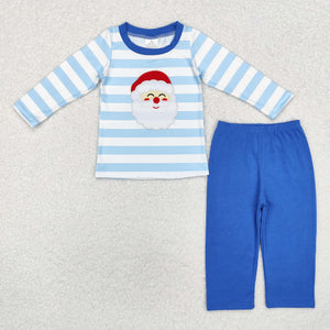 Santa Stripe Blue Boys Christmas Outfits