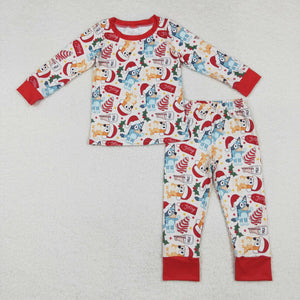 Cartoon Dogs Stars Red Boys Christmas Pajamas