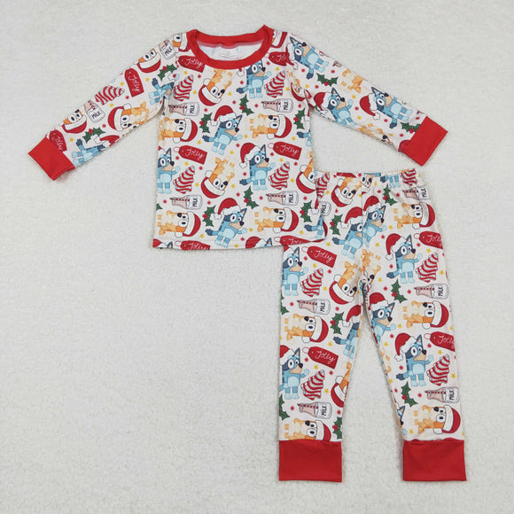 Cartoon Dogs Stars Red Boys Christmas Pajamas