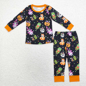 Cartoon Dogs Stars Orange Black Boys Halloween Pajamas