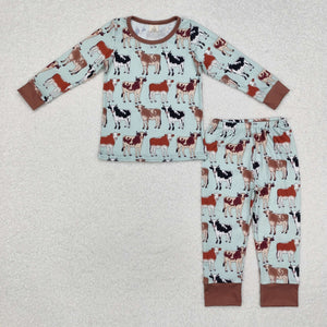 Bamboo Cows Bluish Brown Boys Long Sleeve Pajamas